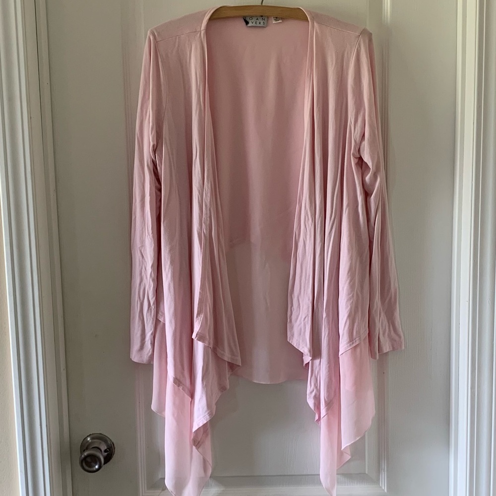 Joan Rivers blush pink open front waterfall cardigan